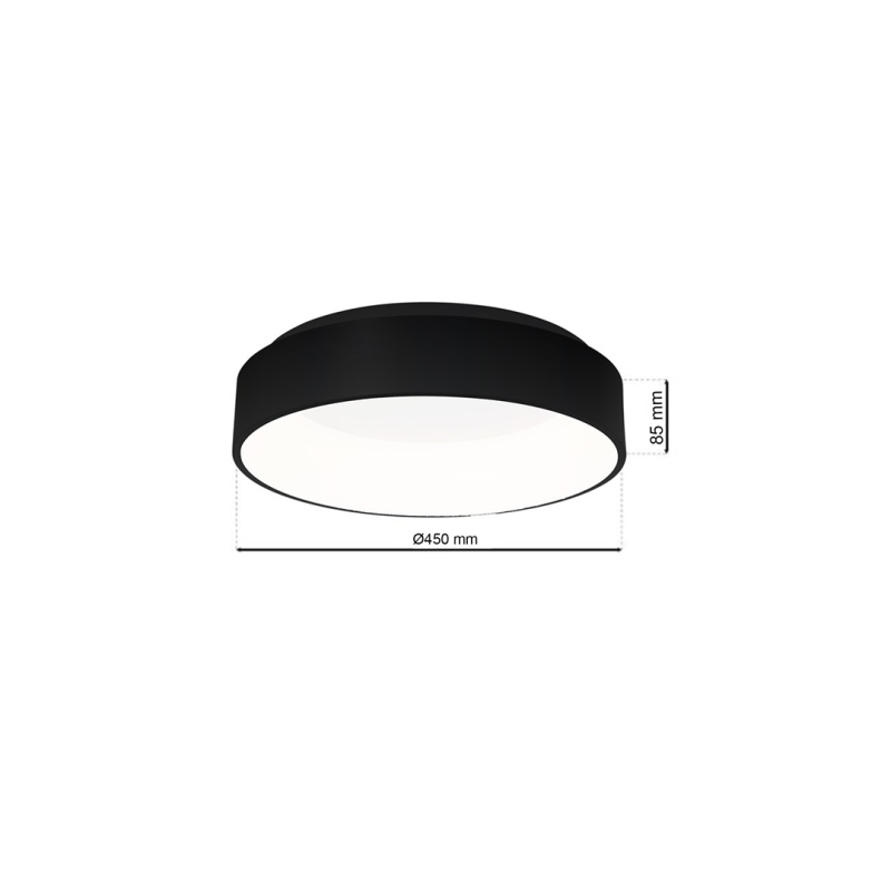 Plafonnier OHIO abat-jour 45cm acrylique noir LED 24W blanc neutre 4000k 1680Lm Minimaliste 