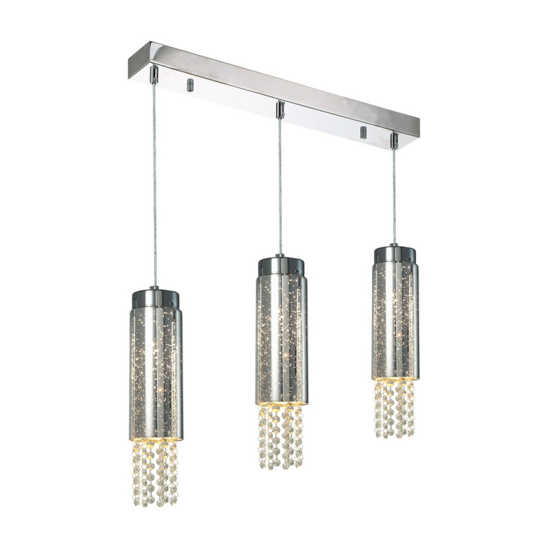 Suspension MOONLIGHT 3 cylindres métal chromé E14 cristaux tombant Design chic 