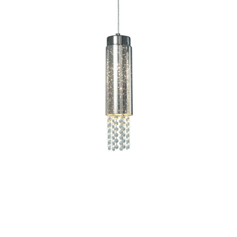 Suspension MOONLIGHT cylindre métal chromé E14 cristaux tombant Design chic 