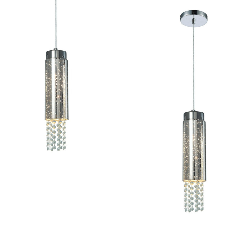 Suspension MOONLIGHT cylindre métal chromé E14 cristaux tombant Design chic 