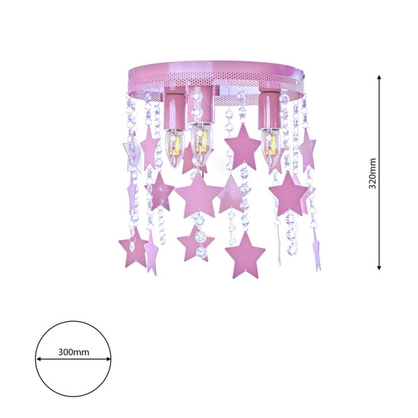 Plafonnier STAR cascade de cristaux et étoiles rose suspendus E27 Enfant 