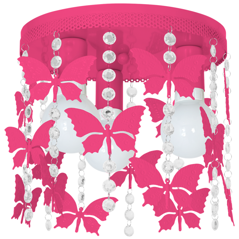 Plafonnier ANGELICA cascade de cristaux et papillons fushia suspendus E27 Enfant 