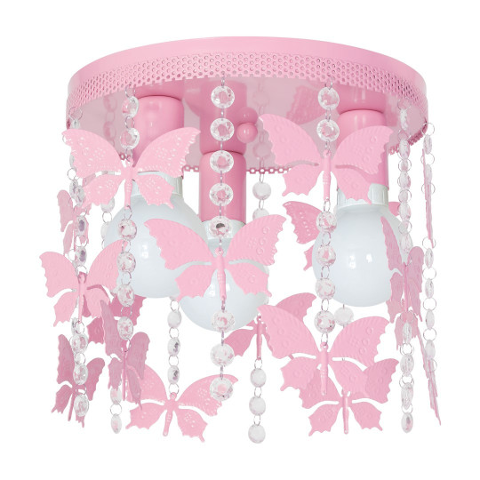 Plafonnier ANGELICA cascade de cristaux et papillons rose suspendus E27 Enfant 