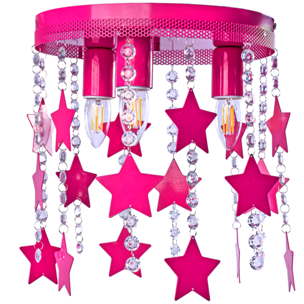 Plafonnier STAR cascade de cristaux et étoiles fushia suspendus E27 Enfant 