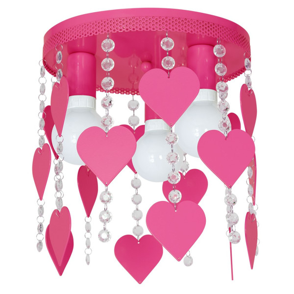 Plafonnier CORAZON cœurs métal rose et perles suspendus E27 Enfant 