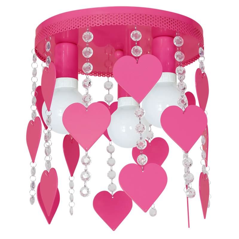 Plafonnier CORAZON cœurs métal rose et perles suspendus E27 Enfant 