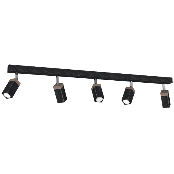 Plafonnier SOLO 5 spots orientables rectangle métal noir et bois mini GU10 Industriel 