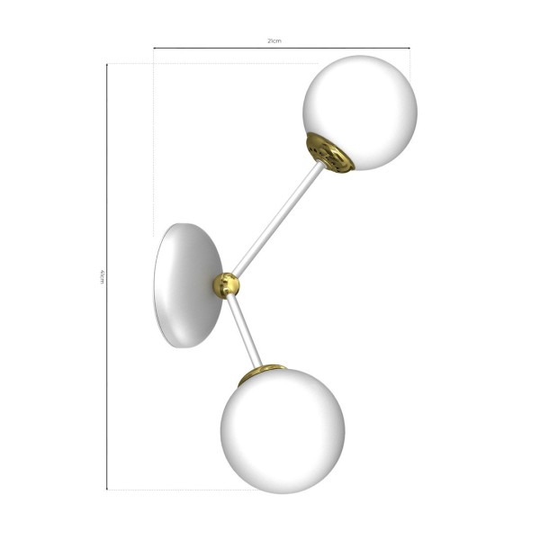 Applique murale JOY 2 branches atome métal blanc doré boules verre blanc E14 Design chic 