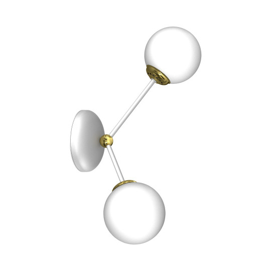Applique murale JOY 2 branches atome métal blanc doré boules verre blanc E14 Design chic 