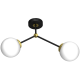 Plafonnier JOY 2 branches atome métal noir doré boules verre blanc E14 Design chic 