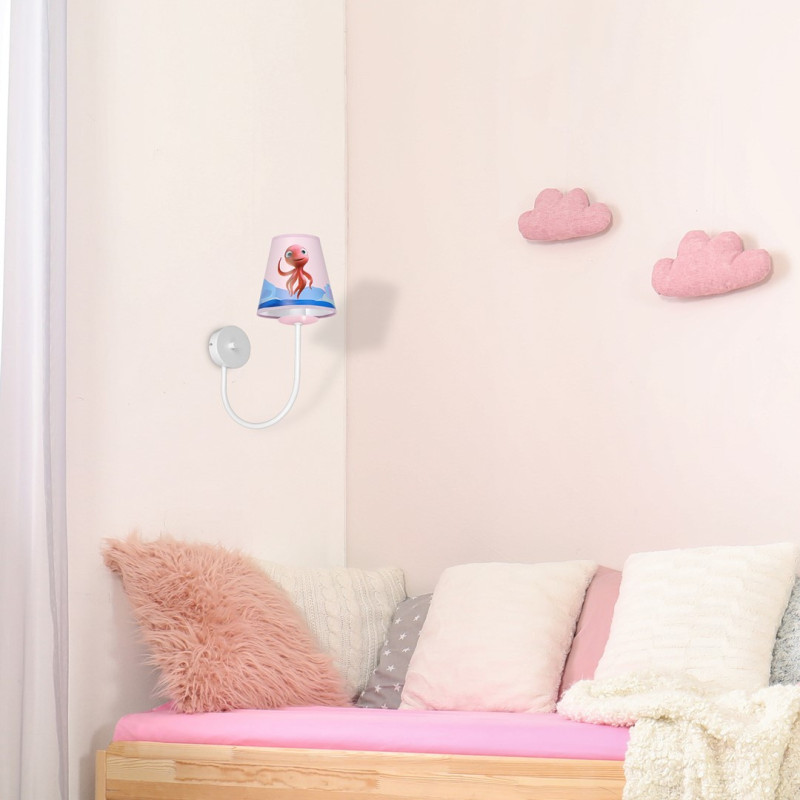 Applique murale LOLA la pieuvre rouge abat-jour plastique rose bleu métal blanc E14 Enfant 