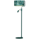 Lampadaire ZIGGY abat-jour tissu mosaique vert doré E27 + liseuse mini GU10 Design chic 