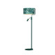 Lampadaire ZIGGY abat-jour tissu mosaique vert doré E27 + liseuse mini GU10 Design chic 