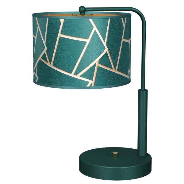 Lampe de chevet ZIGGY abat-jour tissu mosaique vert doré E27 Design chic 