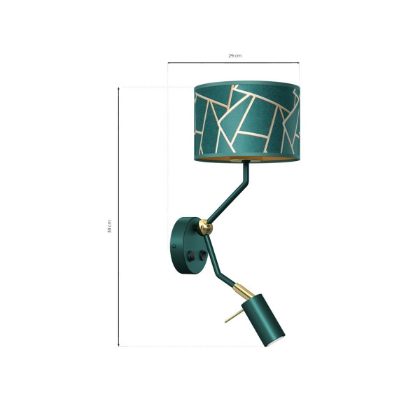 Applique murale ZIGGY abat-jour tissu mosaique vert doré E27 + liseuse mini GU10 Design chic 