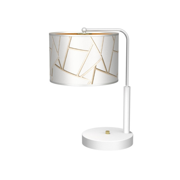 Lampe de chevet ZIGGY abat-jour tissu mosaique blanc doré E27 Design chic 