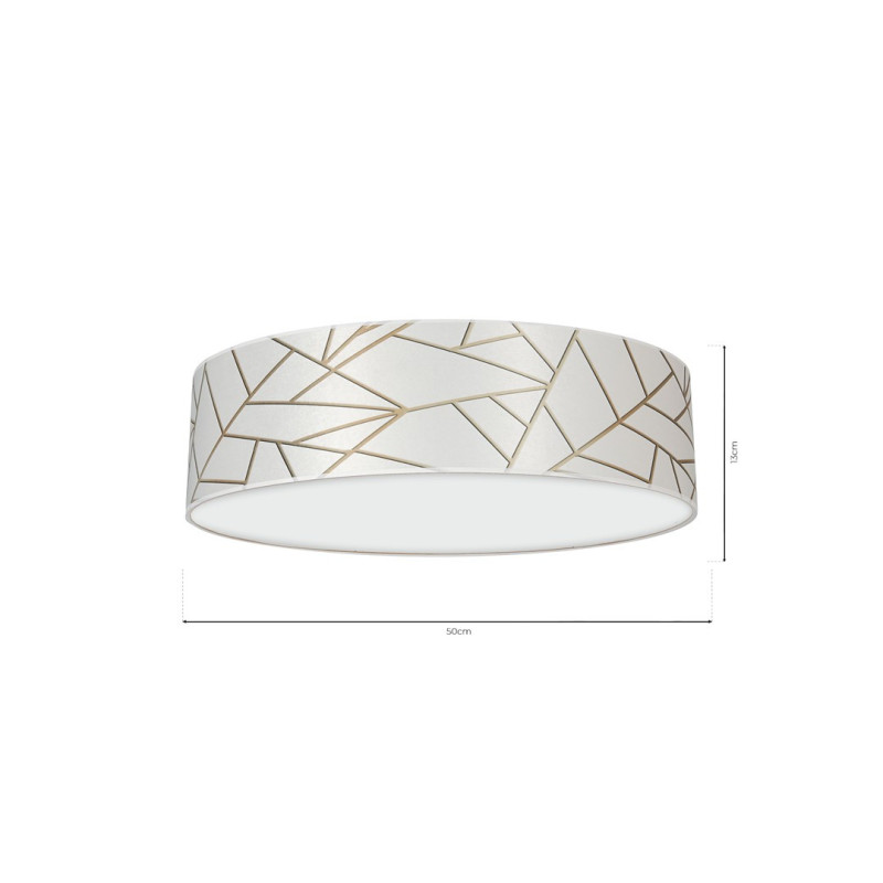 Plafonnier ZIGGY abat-jour rond 50cm tissu mosaique blanc doré E27 Design chic 