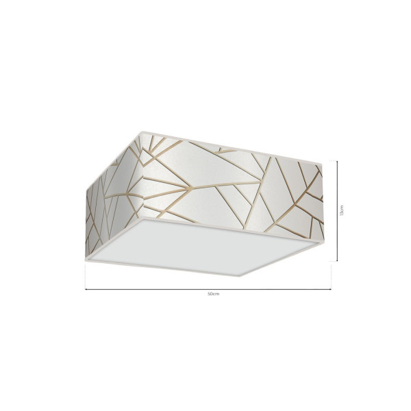 Plafonnier ZIGGY abat-jour carré 50cm tissu mosaique blanc doré E27 Design chic 