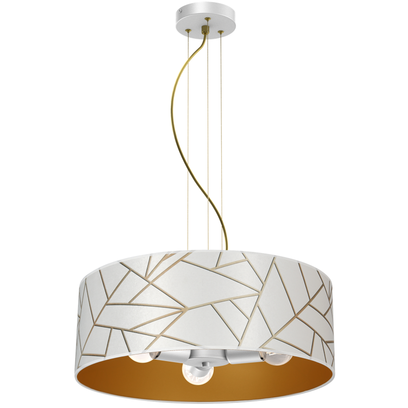 Suspension ZIGGY abat-jour rond 50cm tissu mosaique blanc doré E27 Design chic 