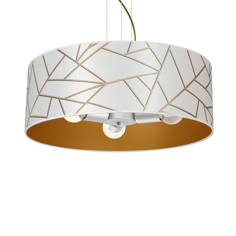 Suspension ZIGGY abat-jour rond 50cm tissu mosaique blanc doré E27 Design chic 