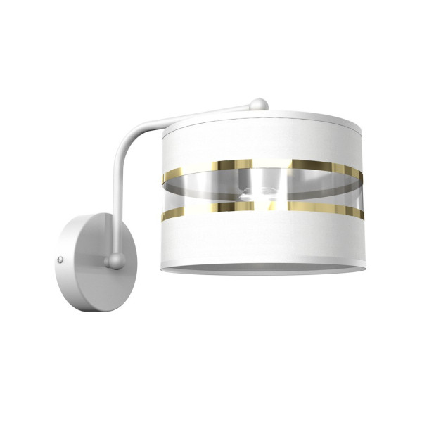 Applique murale ULTIMO abat-jour tissu blanc bande doré E27 + liseuse mini GU10 Design chic 
