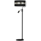 Lampadaire ULTIMO abat-jour tissu noir bande doré E27 + liseuse mini GU10 Design chic 