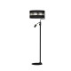 Lampadaire ULTIMO abat-jour tissu noir bande doré E27 + liseuse mini GU10 Design chic 