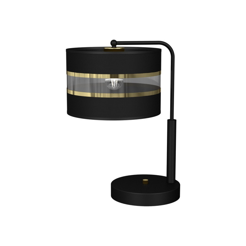 Lampe de chevet ULTIMO abat-jour tissu noir bande doré E27 Design chic 