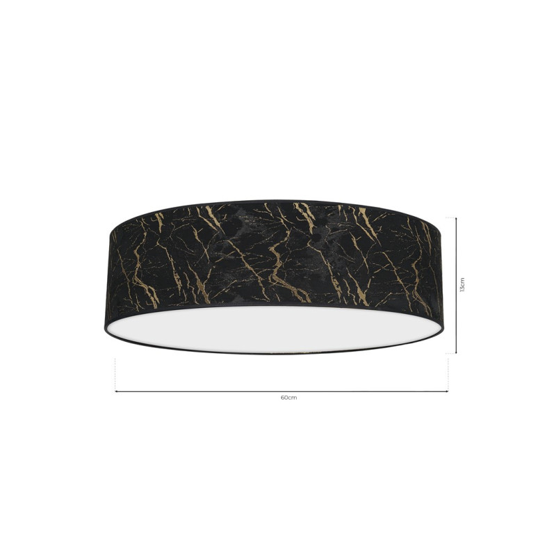 Plafonnier SENSO abat-jour rond 60cm tissu marbré noir doré E27 Design chic 