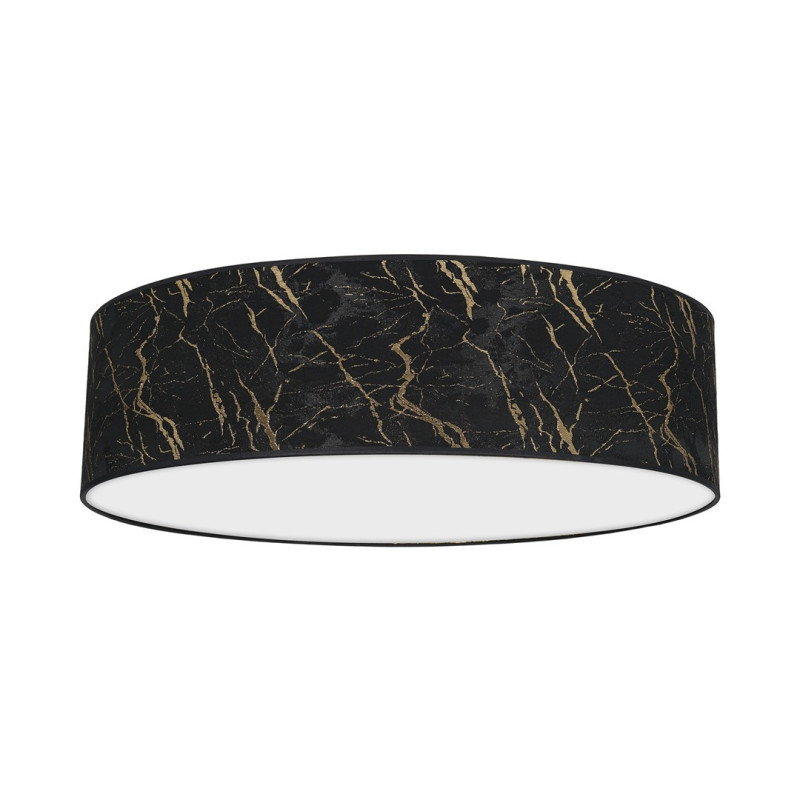 Plafonnier SENSO abat-jour rond 60cm tissu marbré noir doré E27 Design chic 