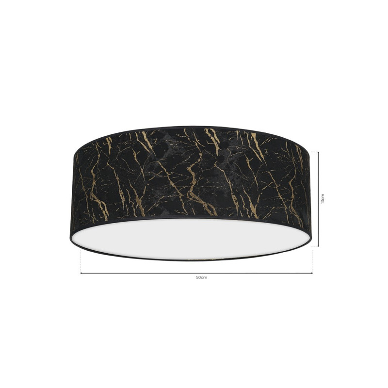 Plafonnier SENSO abat-jour rond 50cm tissu marbré noir doré E27 Design chic 