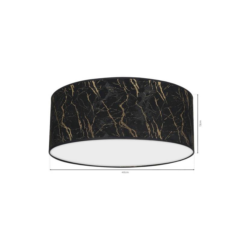 Plafonnier SENSO abat-jour rond 40cm tissu marbré noir doré E27 Design chic 