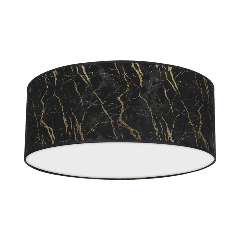 Plafonnier SENSO abat-jour rond 40cm tissu marbré noir doré E27 Design chic 