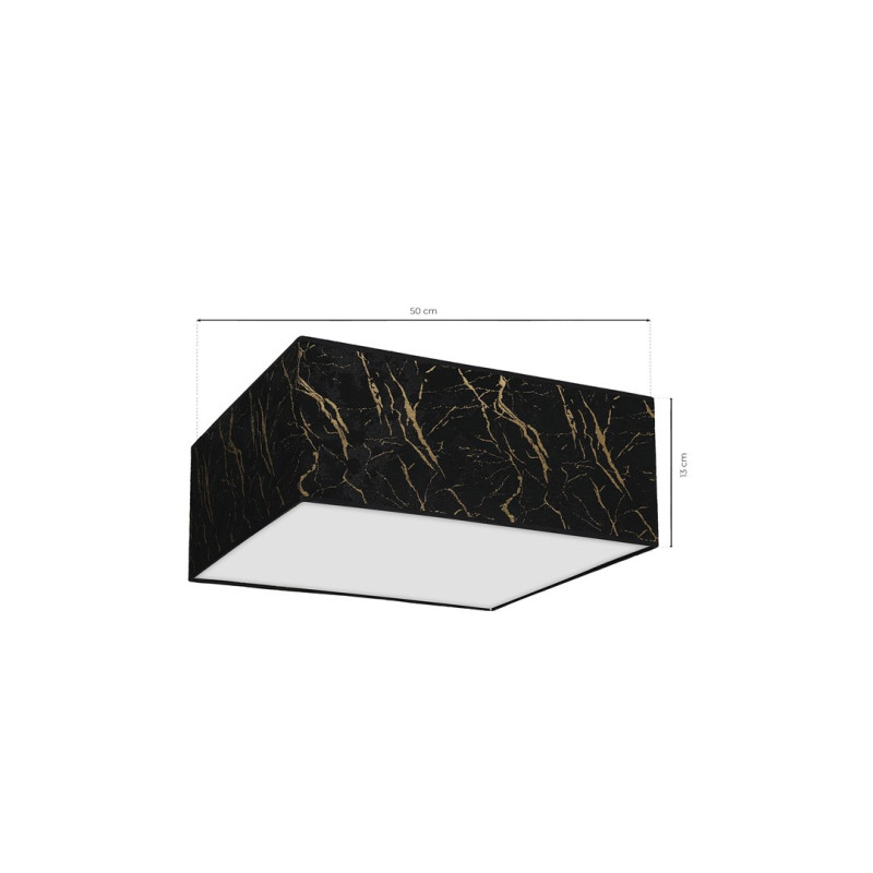 Plafonnier SENSO abat-jour carré 50cm tissu marbré noir doré E27 Design chic 