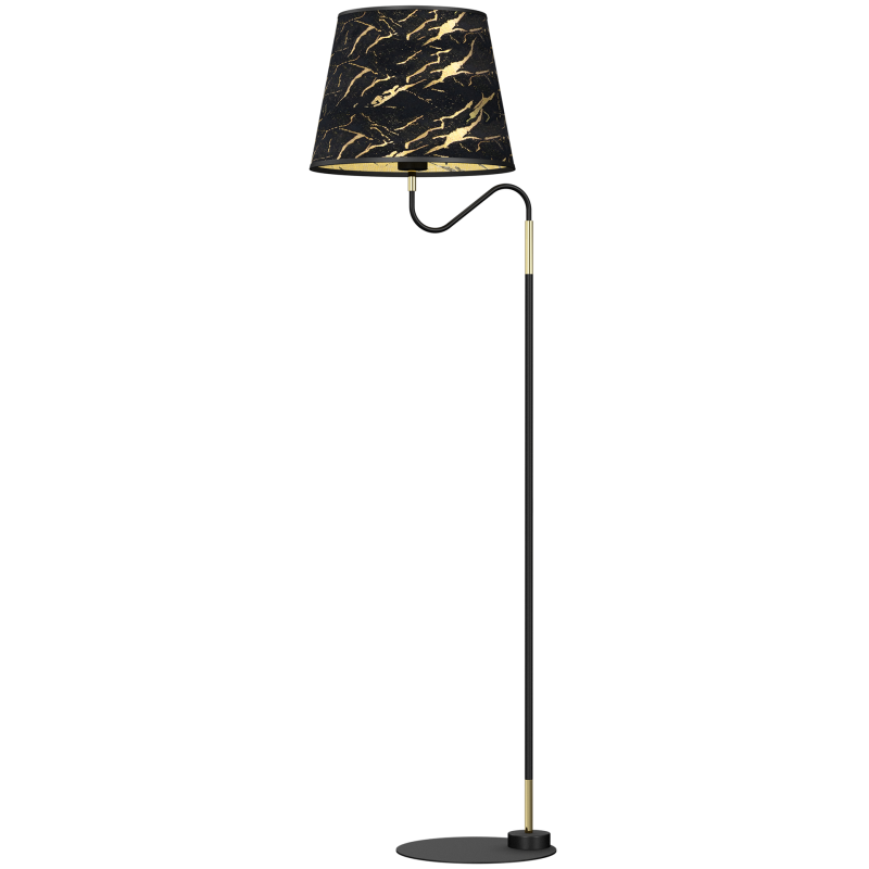 Lampadaire HERMES pied métal et abat-jour tissu marbré noir doré E27 Design chic 