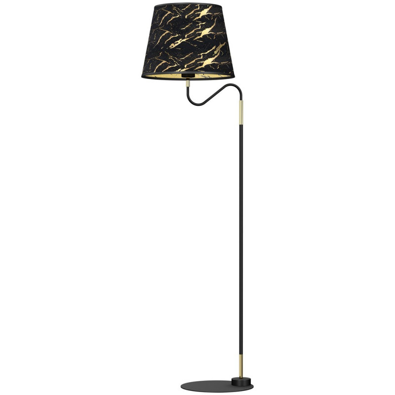 Lampadaire HERMES pied métal et abat-jour tissu marbré noir doré E27 Design chic 