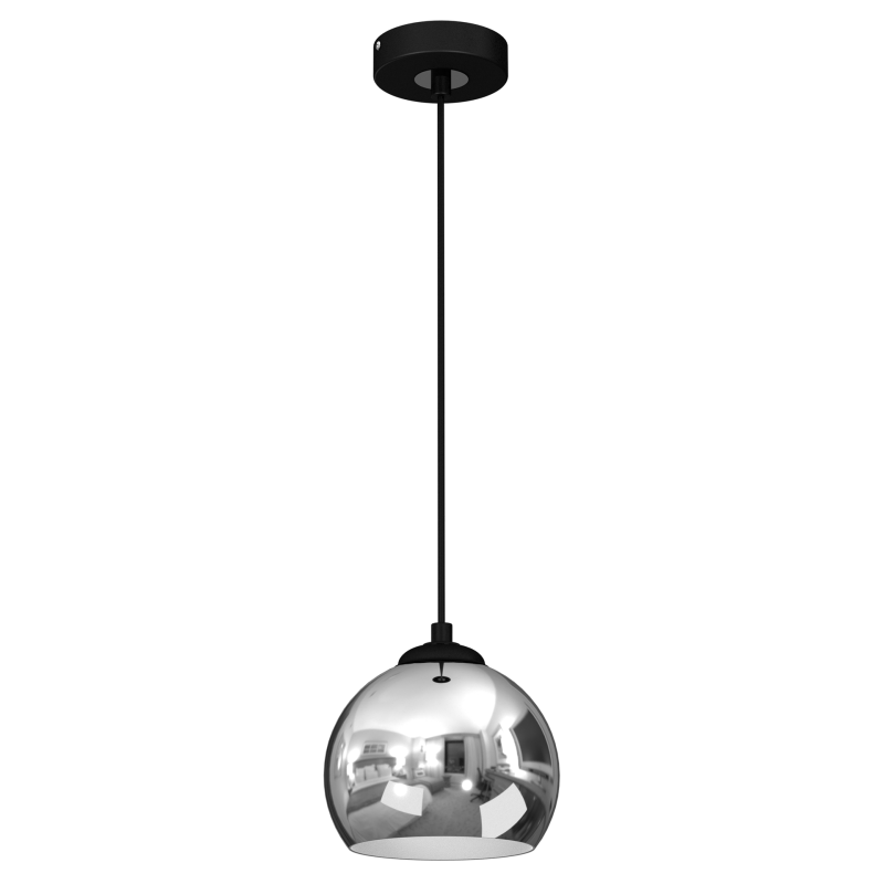 Suspension TORO boule métal chromé E27 base noir Minimaliste 