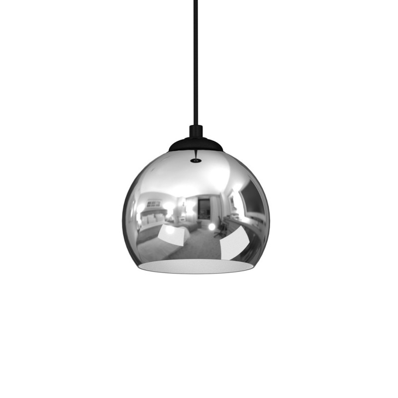 Suspension TORO boule métal chromé E27 base noir Minimaliste 