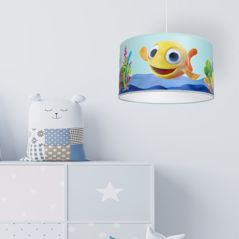 Suspension RYBKA le poisson jaune abat-jour plastique métal bleu E27 Enfant 