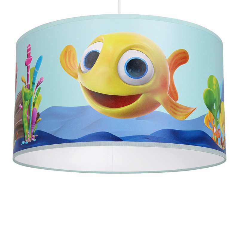 Suspension RYBKA le poisson jaune abat-jour plastique métal bleu E27 Enfant 