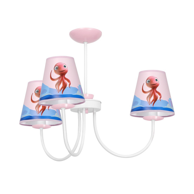 Plafonnier LOLA la pieuvre rouge 3 abat-jour plastique rose bleu métal blanc E14 Enfant 