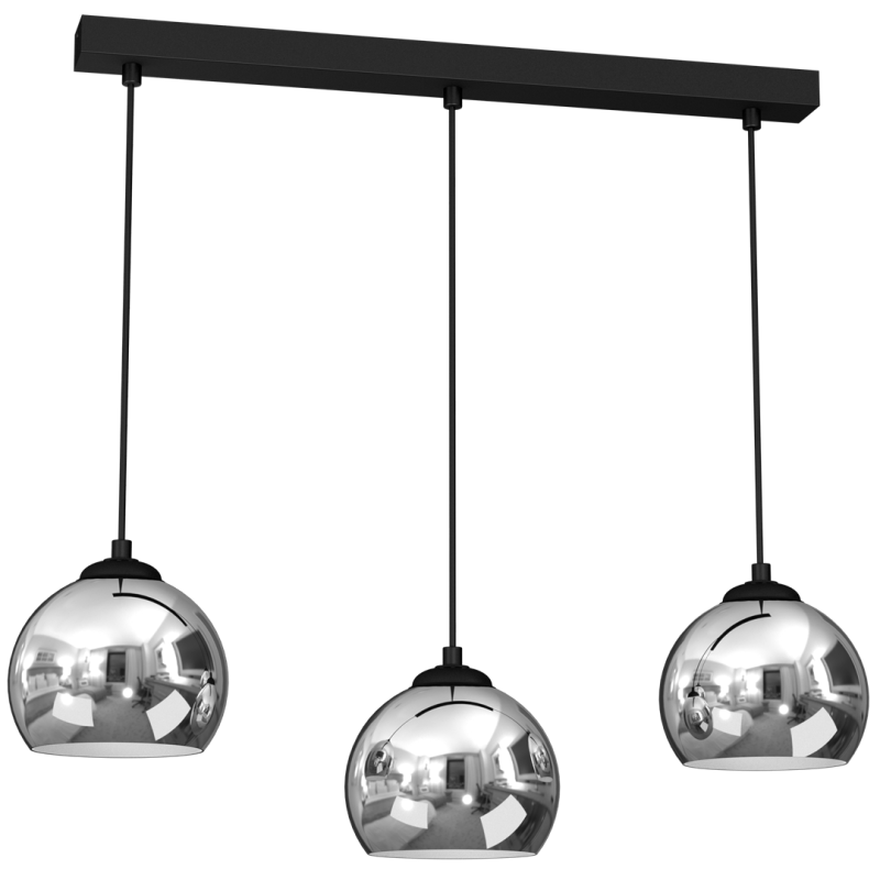 Suspension TORO 3 boules métal chromé E27 base noir Minimaliste 