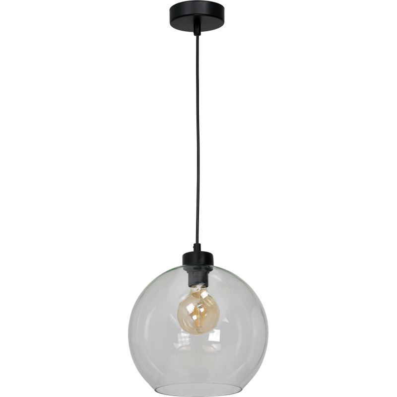 Suspension SOFIA boule verre clair E27 base ronde métal noir Design chic 