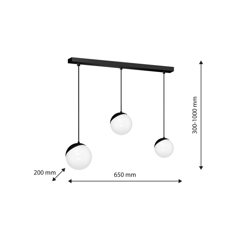 Suspension SFERA 3 boules alignées verre blanc E14 base métal noir Design chic 