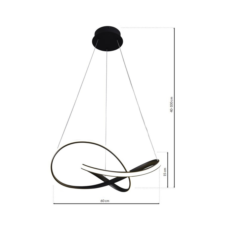 Suspension CAPPIO bande lumineuse torsadée noir LED 36W blanc neutre 2160Lm Design chic 