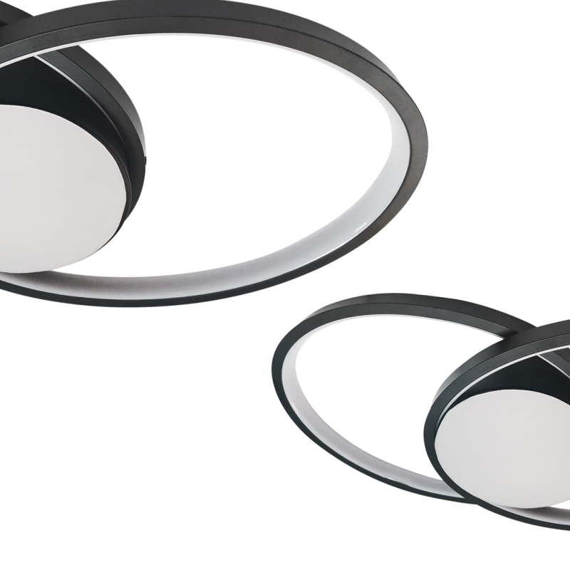 Plafonnier FOCUS cercles noir entrelacés LED 40W blanc neutre 4000k 2400Lm Design Chic 