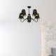 Suspension HERMES métal et 5 abat-jour tissu marbré noir doré E27 Design chic 