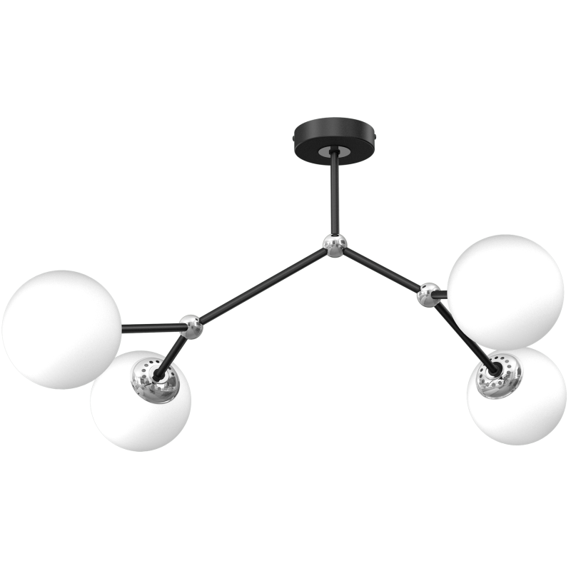 Plafonnier JOY 3 branches atome métal noir chromé boules verre blanc E14 Design chic 