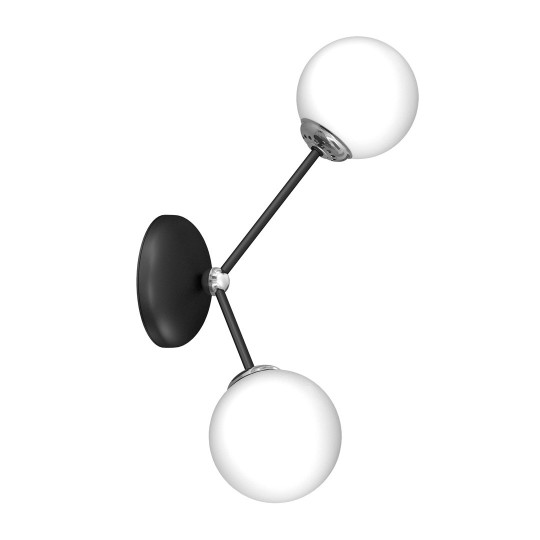 Applique murale JOY 2 branches atome métal noir chromé boules verre blanc E14 Design chic 