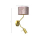 Applique murale ZIGGY abat-jour tissu mosaique rose doré E27 + liseuse mini GU10 Design chic 